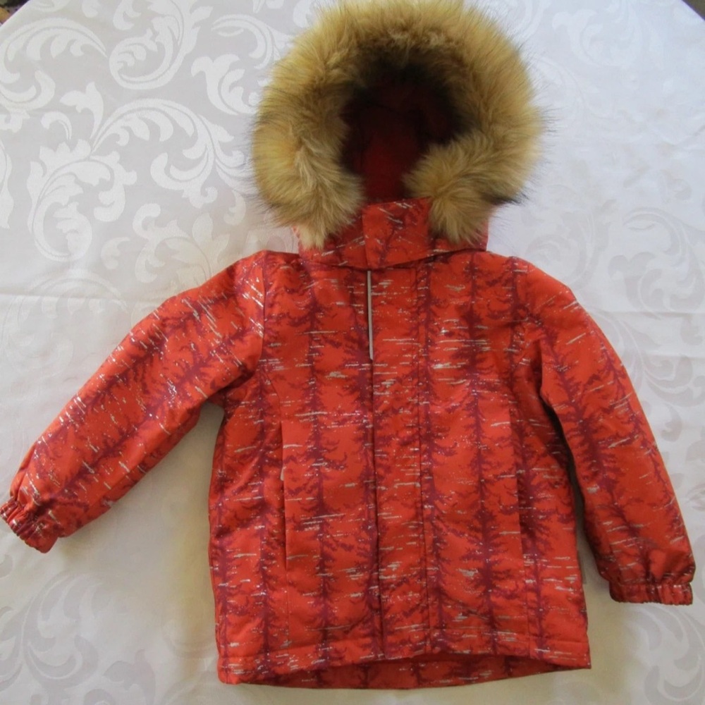 Kids Red Winter Jacket with Faux Fur Hood